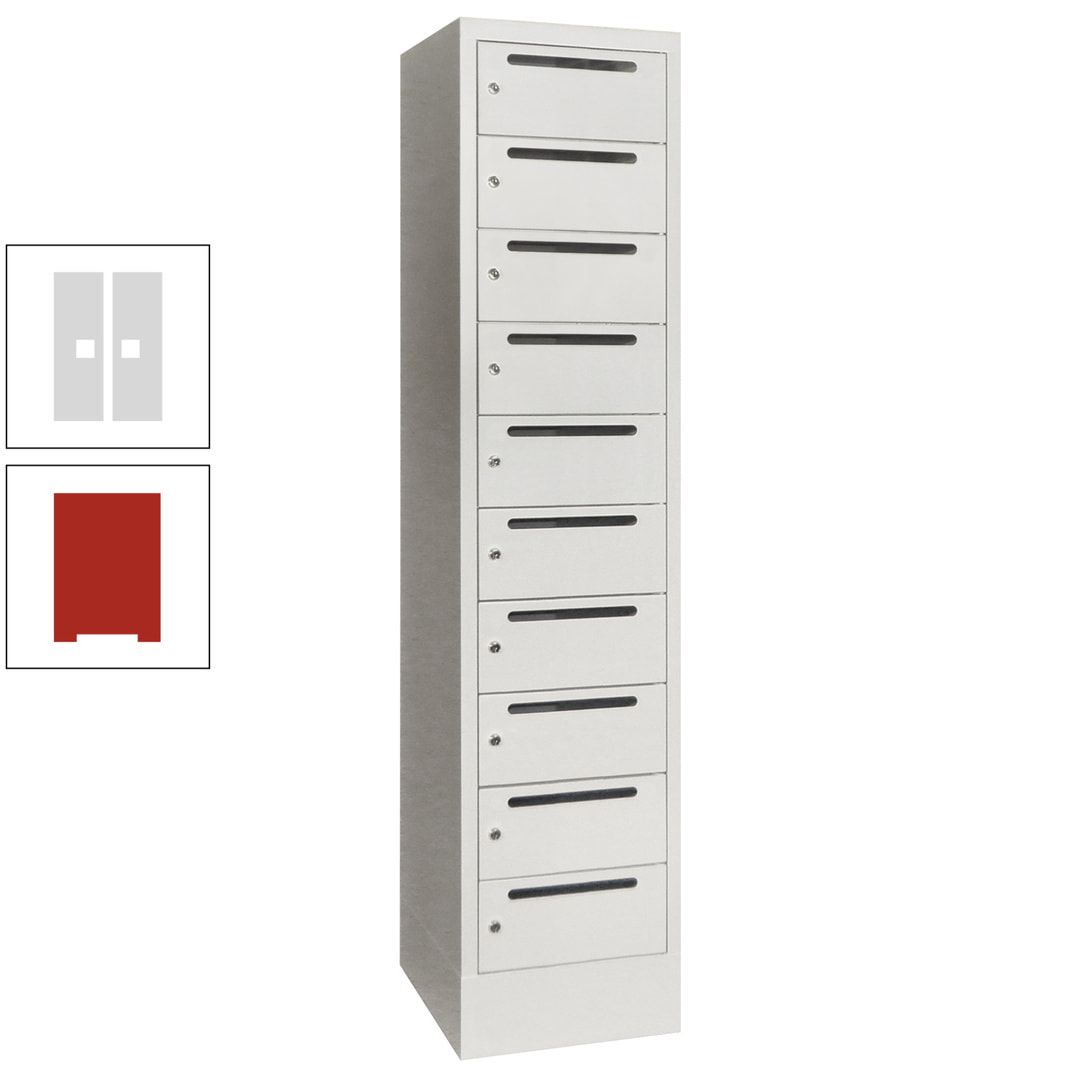 Postverteilerschrank, Schließfachschrank, 1 Abteil a 400 mm, 10 Fächer, 1.850 x 400 x 500 mm (HxBxT), Korpus anthrazitgrau, Front anthrazitgrau