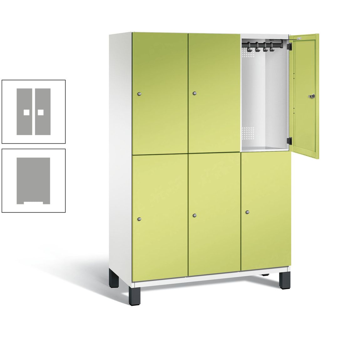 Fächerschrank, Stahlschrank, doppelstöckig, 6 Fächer, Füße, Korpus anthrazitgrau, Tür anthrazitgrau, 1.980 x 1.200 x 525 mm (HxBxT)