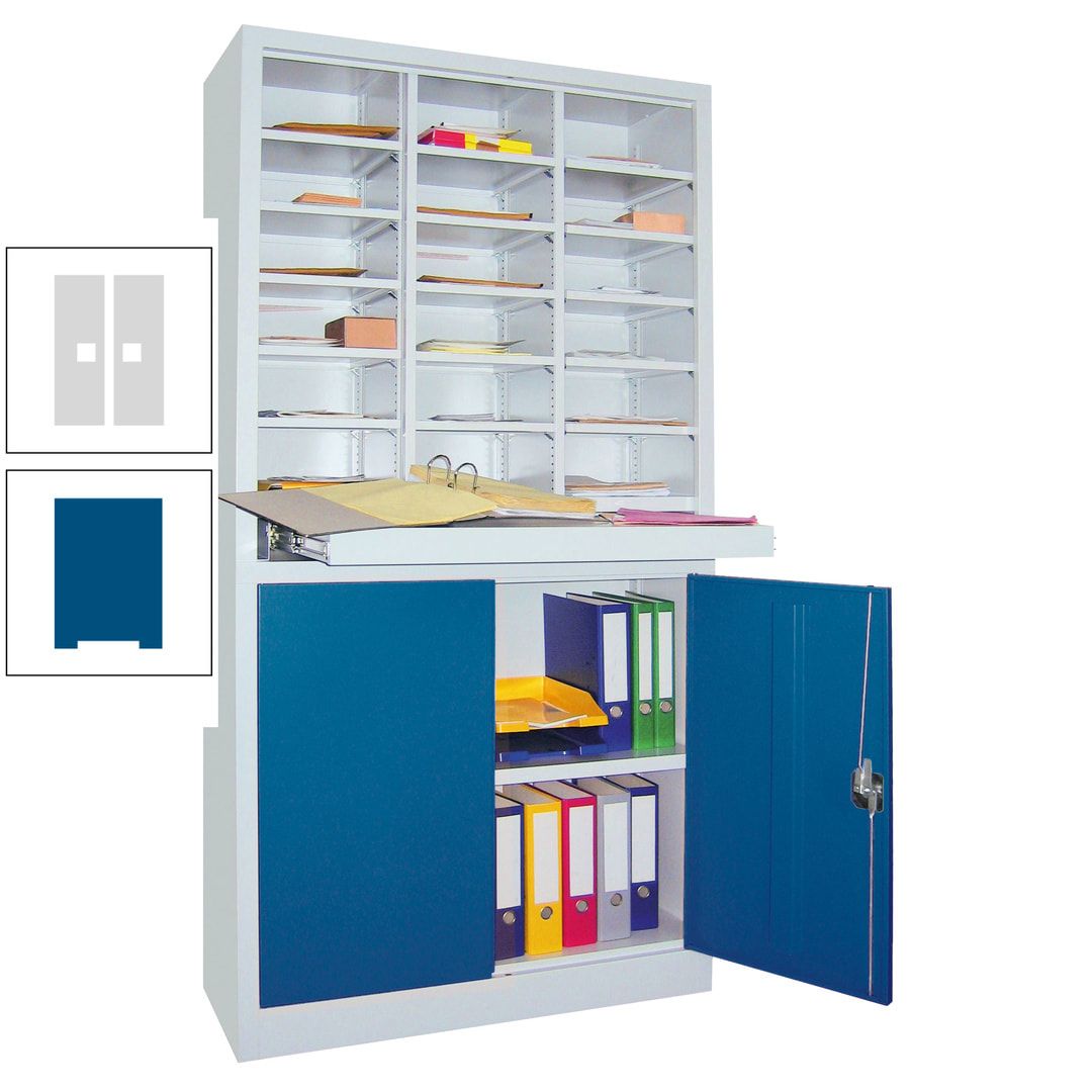 Aktenschrank - Büroschrank mit Sortierstation - 18 Fächer Ordnungsregal - Ausziehboden - 1.950 x 1.000 x 400 mm (HxBxT) - anthrazitgrau