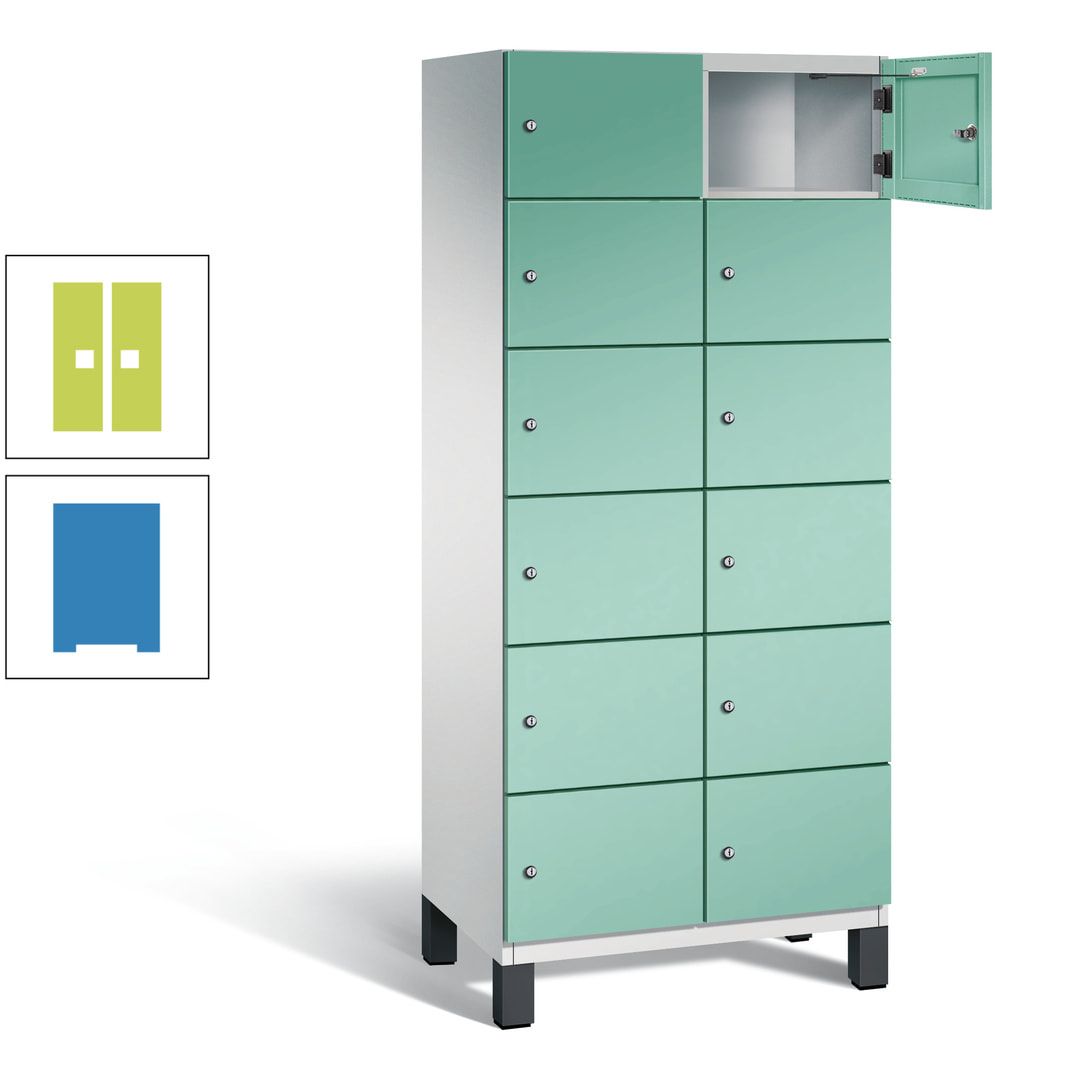 Fächerschrank, Stahlschrank, 12 Fächer, Türöffnungsbegrenzer, Füße, 1.980 x 800 x 525 mm (HxBxT), Korpus anthrazitgrau, Front anthrazitgrau
