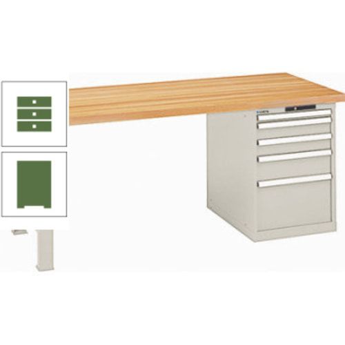 Werkbank, Buchenplatte - Code Lock - Tragkraft 1.000 kg - 850 x 2.000 x 800 mm (HxBxT) - 5 Schubladen - Capriblau