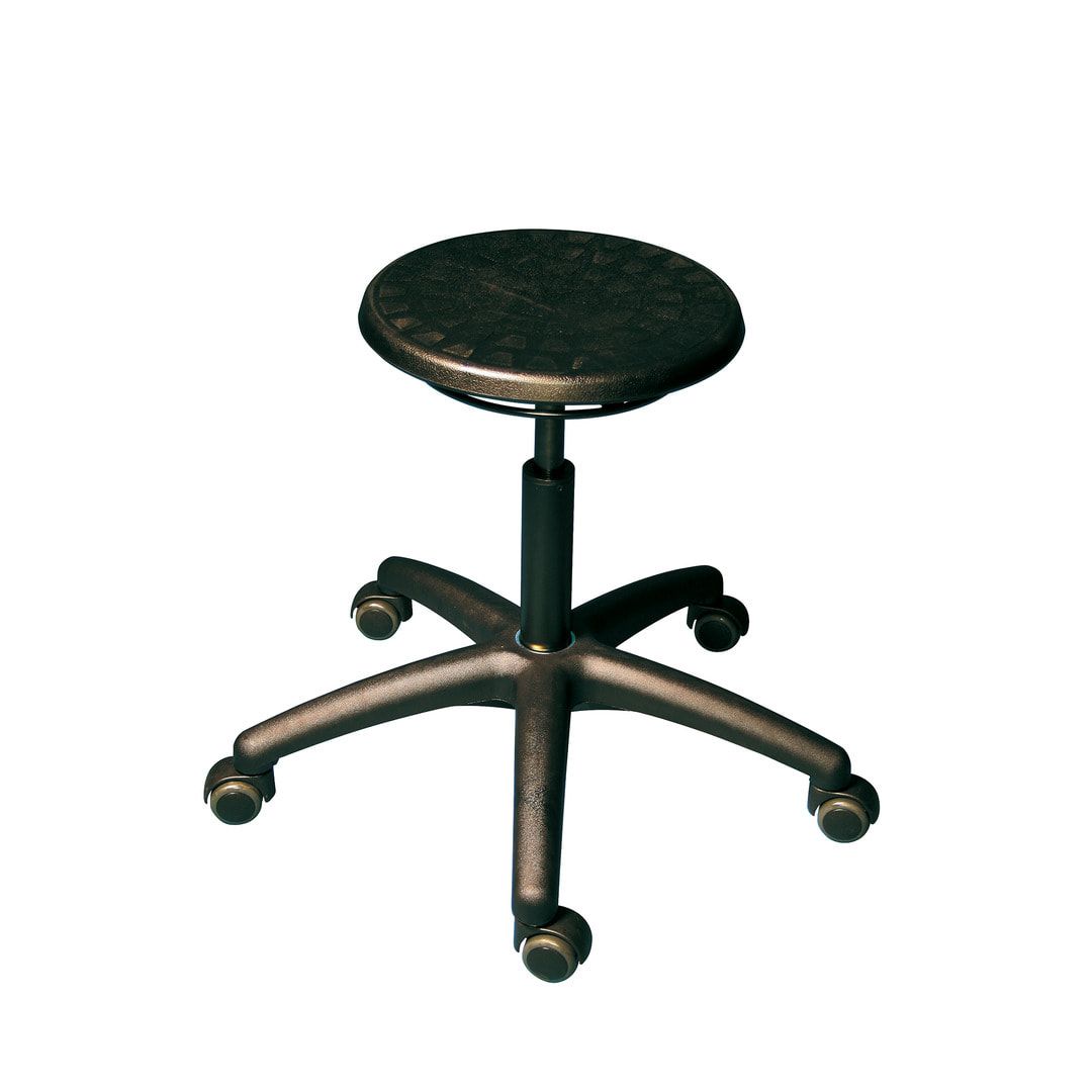 Arbeitshocker mit Hebelauslösung - Sitzhöhe 430-620 mm - PU schwarz - Kunststoff Fußkreuz mit Rollen