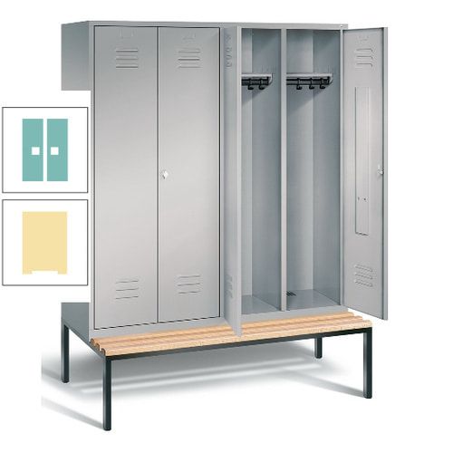 Doppel-Spindschrank, Buche Sitzbank untergebaut, 4 Abteile a 400 mm, Korpus lichtgrau, Tür anthrazitgrau, 2.090 x 1.590 x 815 mm (HxBxT)