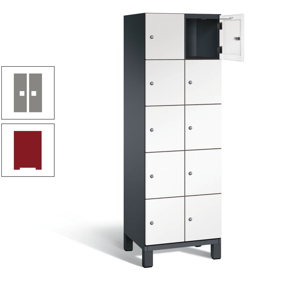 Fächerschrank, Stahlschrank, 10 Fächer, Türöffnungsbegrenzer, Füße, 1.980 x 600 x 525 mm (HxBxT), Korpus anthrazitgrau, Front anthrazitgrau