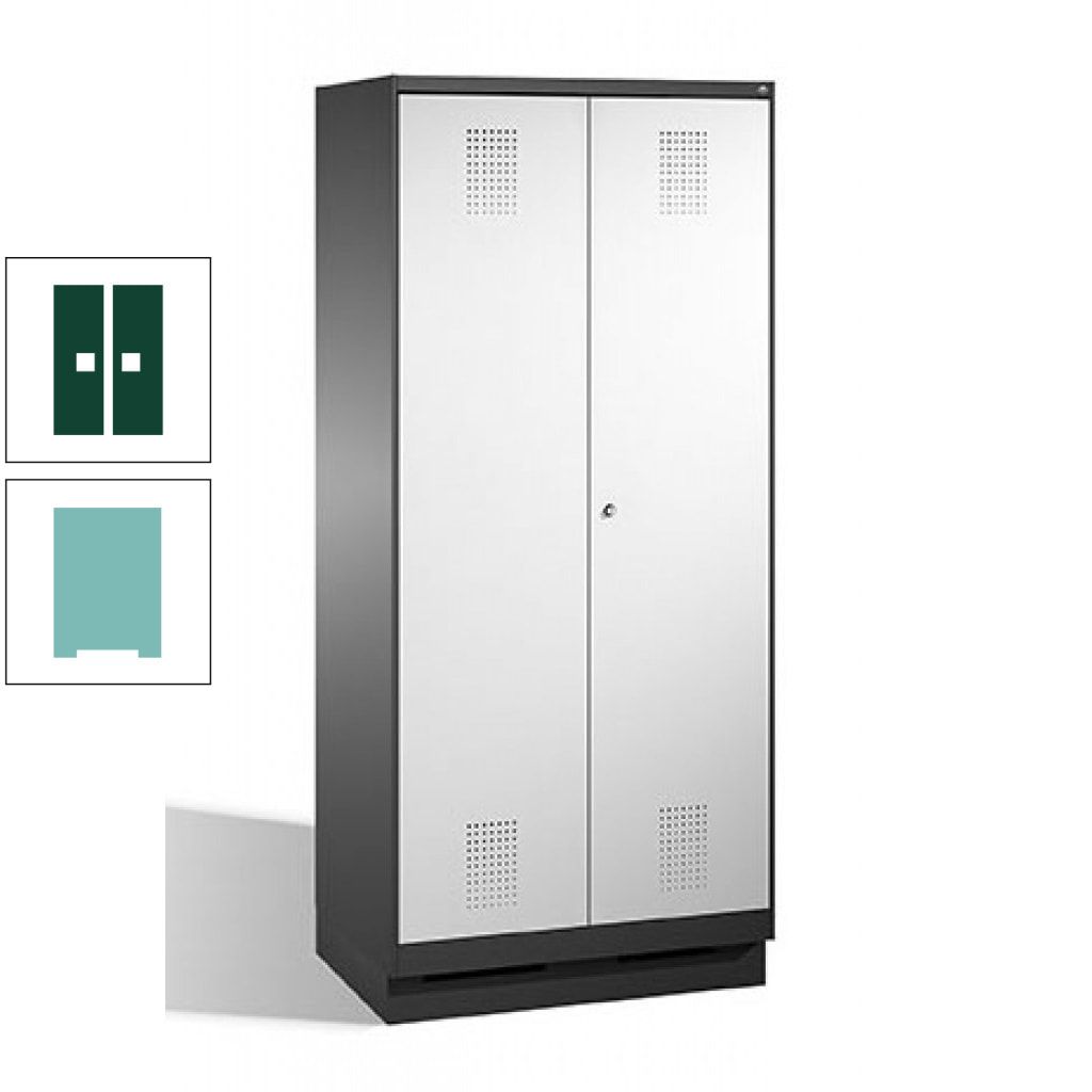 Doppel-Spind, Doppeltüren, Garderobenschrank mit Sockel, 2 Abteile a 400 mm, Korpus anthrazitgrau, Tür anthrazitgrau, 1.800 x 800 x 500 mm (HxBxT)