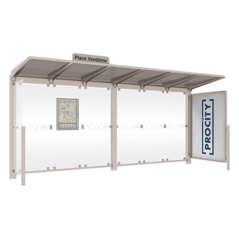 Buswartehalle - Unterstand - Fahrplankasten - Haltestellenschild - Seitenwand - Schaukasten - 2.390 x 5.000 x 1.500 mm (HxBxT) - enzianblau