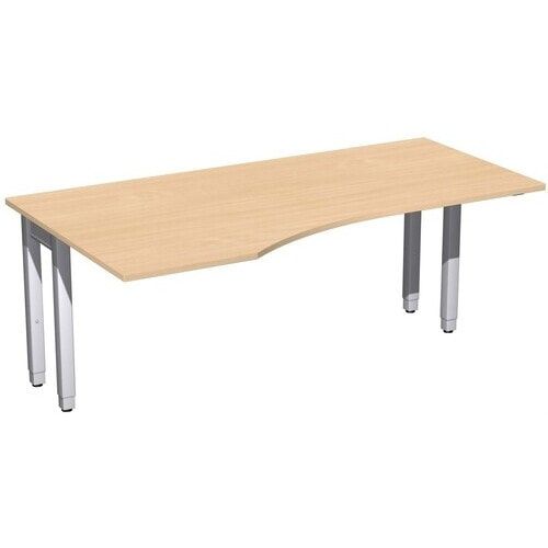 Eckschreibtisch, Ecke links, Füße einseitig verkürzt, 4-Fuß Quadrat Pro, höhenverstellbar, 680-800 x 1.600x 1.000 mm (HxBxT), Dekor Ahorn