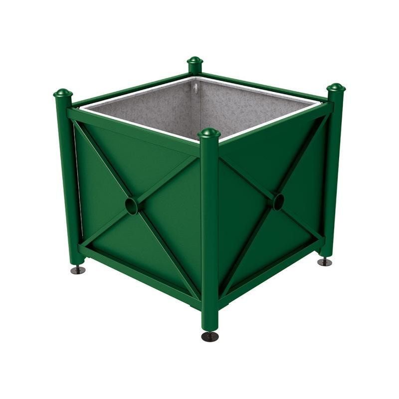 Pflanzbehälter, fvz.Stahl, innen feuerverzinkt, Verladungsgriffe, verstellbare Füße, Kopf Agora, 900 x 1.000 x 1.000 mm (HxBxT), enzianblau
