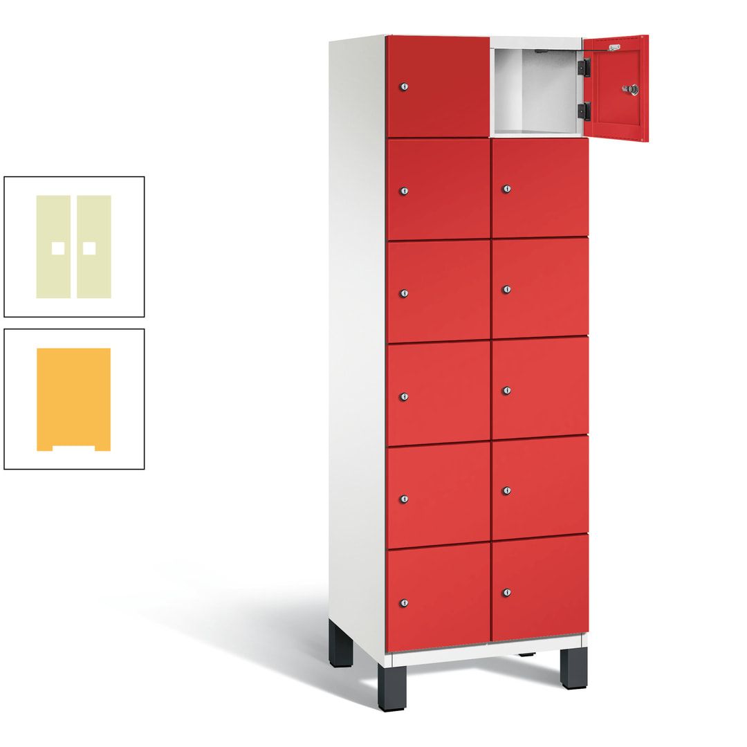Fächerschrank, Stahlschrank, 12 Fächer, Türöffnungsbegrenzer, Füße, 1.980 x 600 x 525 mm (HxBxT), Korpus anthrazitgrau, Front anthrazitgrau