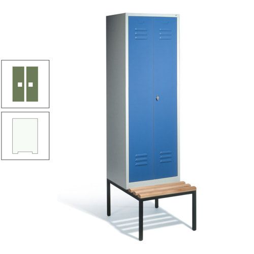 Doppel-Spindschrank, Buche Sitzbank untergebaut, 2 Abteile a 300 mm, Korpus lichtgrau, Tür anthrazitgrau, 2.090 x 610 x 815 mm (HxBxT)