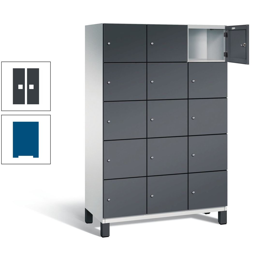 Fächerschrank, Stahlschrank, 15 Fächer, Türöffnungsbegrenzer, Füße, 1.980 x 1.200 x 525 mm (HxBxT), Korpus anthrazitgrau, Front anthrazitgrau