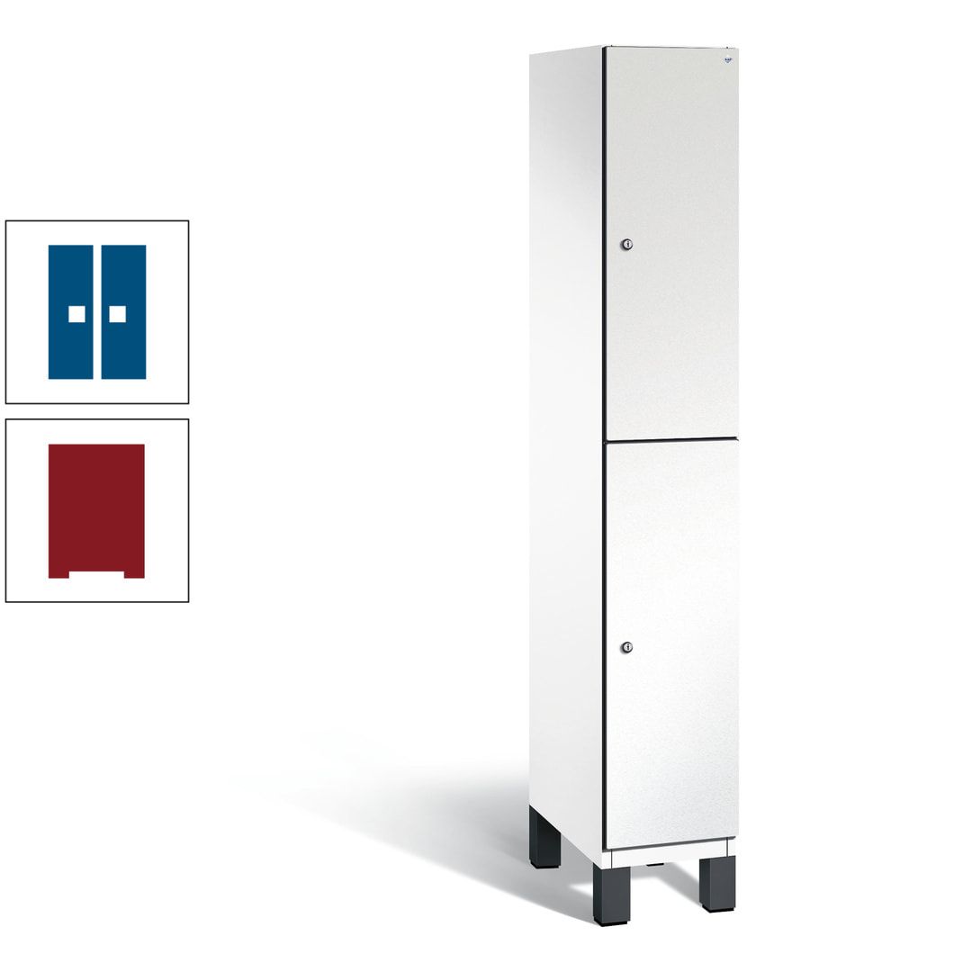 Fächerschrank, Stahlschrank, doppelstöckig, 2 Fächer, Füße, Korpus anthrazitgrau, Tür anthrazitgrau, 1.980 x 300 x 525 mm (HxBxT)