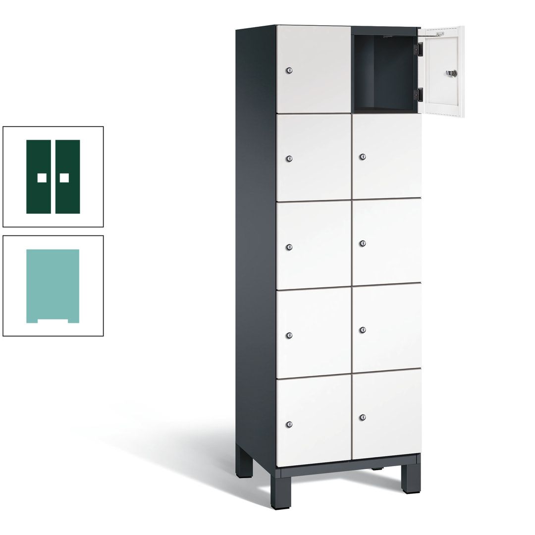 Fächerschrank, Stahlschrank, 10 Fächer, Türöffnungsbegrenzer, Füße, 1.980 x 600 x 525 mm (HxBxT), Korpus anthrazitgrau, Front anthrazitgrau
