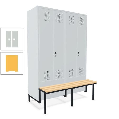 Doppel-Spind, Garderobenschrank, Buche Sitzbank integriert, 4 Abteile 300 mm, Korpus anthrazitgrau, Tür anthrazitgrau, 1.850 x 1.200 x 815 mm (HxBxT)