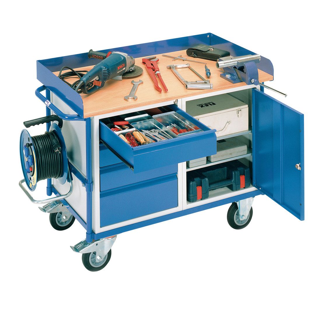 Fetra - Werkstattwagen - umrandete Arbeitsfläche - 930 x 650 x 1.220 mm (HxBxT) - Tragkraft 400 kg - 1 Schrank, 1 Schubladenschrank