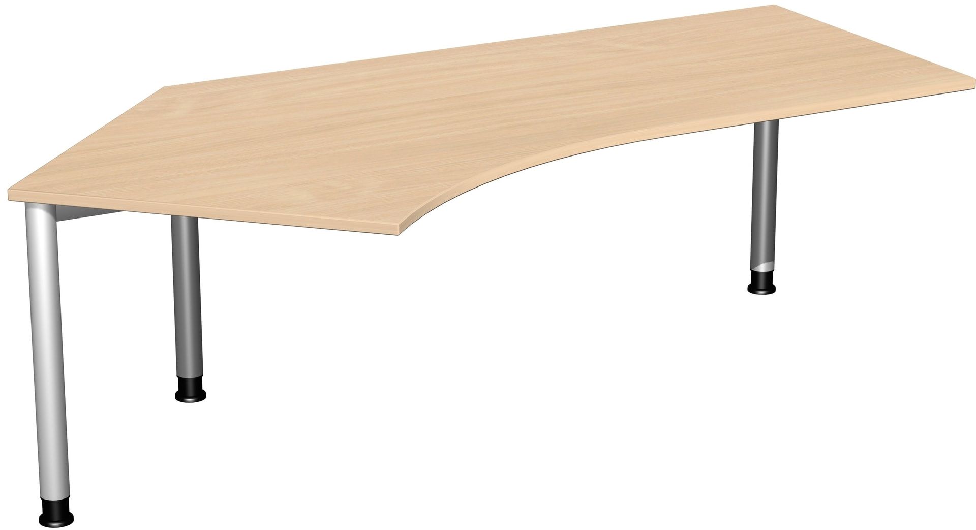 Schreibtisch, einseitig verkürzt, 4-Fuß Flex, Winkel links, höhenverstellbar, 680-800 x 2.166 x 1.130 mm (HxBxT), Gestell anthrazit, Dekor lichtgrau