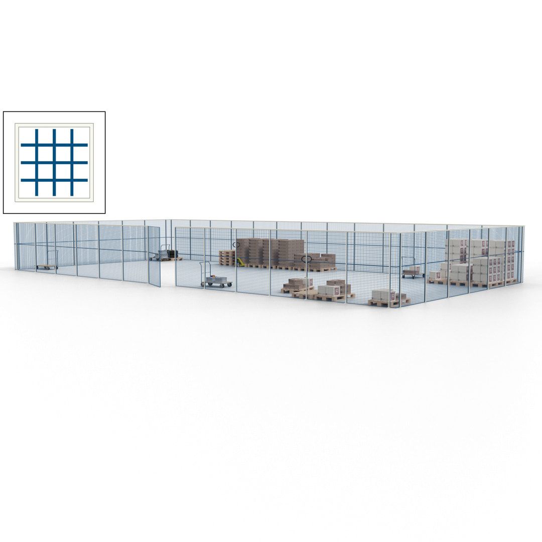 Maschinen Schutzgitter - Hallentrennwand - Sicherheitszaun - Tür - 57 m - 2.200 x 19.900 x 9.400 mm (HxBxT) - enzianblau