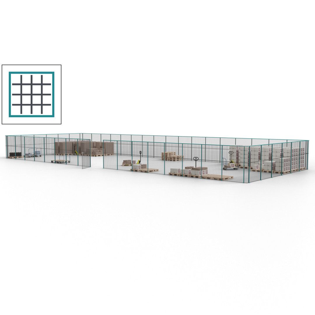 Maschinen Schutzgitter - Hallentrennwand - Sicherheitszaun - Tür - 69 m - 2.200 x 19.900 x 15.400 mm (HxBxT) - enzianblau