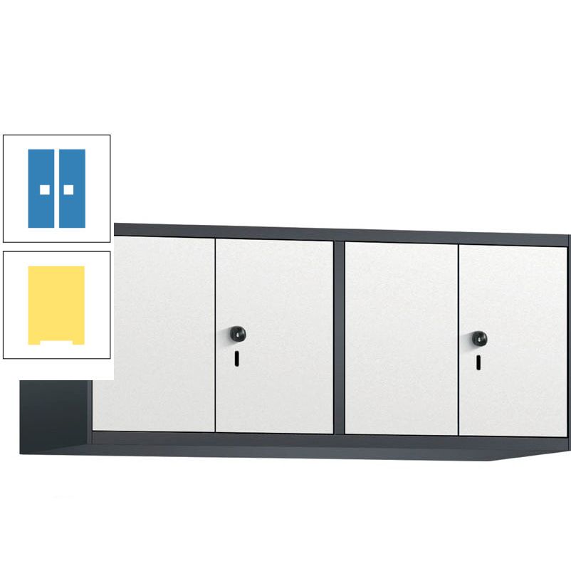 Aufsatzschrank, Schrankaufsatz, Türen paarweise, 4 Fächer a 300 mm, Farbe Pastellgelb, Tür anthrazitgrau, 500 x 1.200 x 500 mm (HxBxT)
