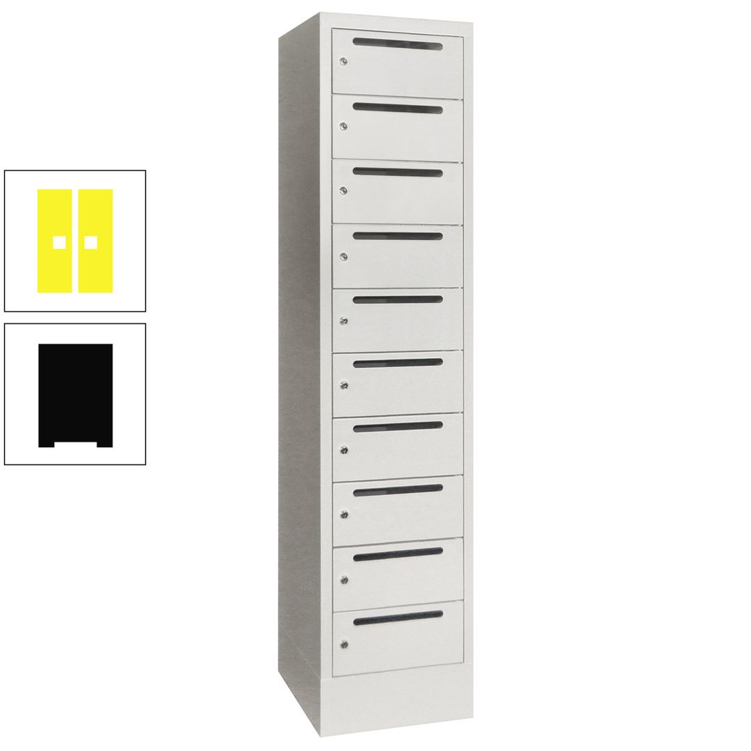 Postverteilerschrank, Schließfachschrank, 1 Abteil a 400 mm, 10 Fächer, 1.850 x 400 x 500 mm (HxBxT), Korpus anthrazitgrau, Front anthrazitgrau