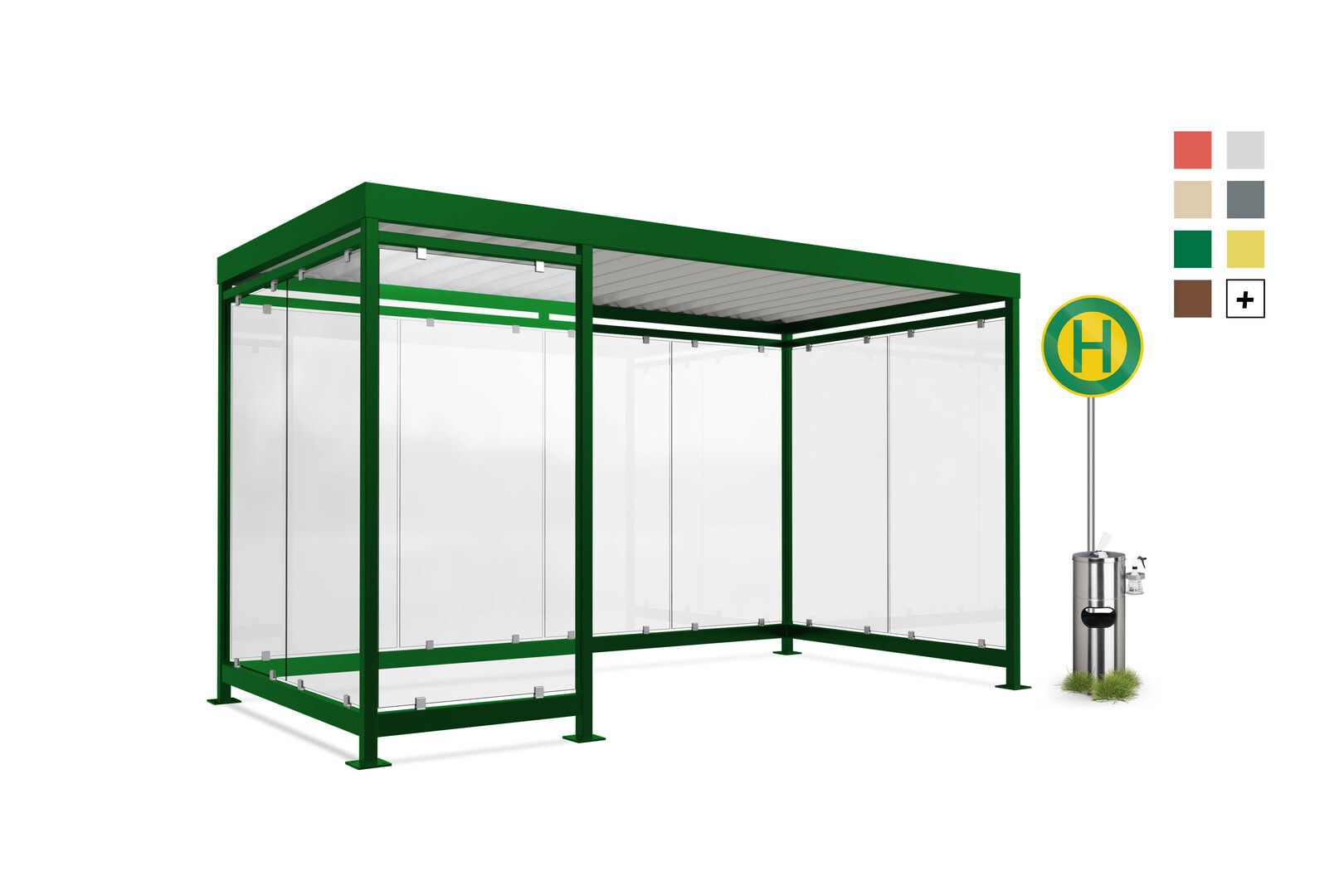 Raucherunterstand, Bausatz, Fahrgastunterstand, Bushaltestelle, 12-13 Personen, 2.510 x 4.195 x 2.165 mm (HxBxT), 9 Wände, braunrot