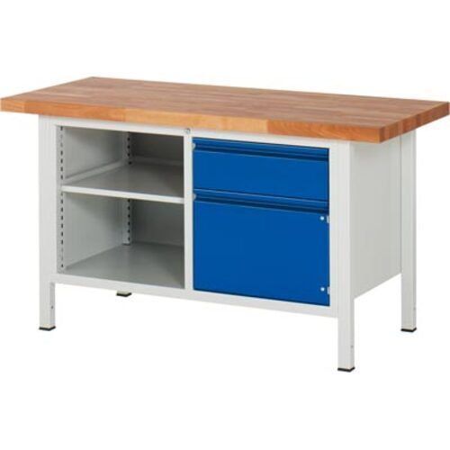 Werkbank - 1 Schublade - 180:1 - 1 Schrank - höhenverstellbar 840 - 1.040 mm - 1.500 x 700 mm - 1.250 kg - Buche - Anthrazitgrau