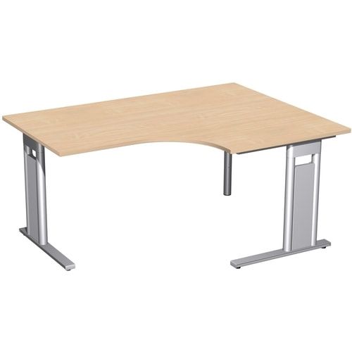 Eckschreibtisch, Eckteil 800 mm, Ecke rechts, Füße einseitig verkürzt, C-Fuß Pro, 720 x 1.600 x 1.200 mm (HxBxT), Gestell silber, Dekor Ahorn