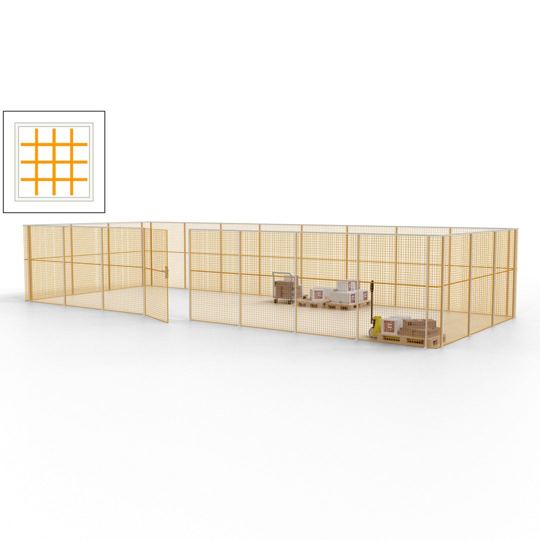 Maschinen Schutzgitter - Hallentrennwand - Sicherheitszaun - Tür - 33 m - 2.200 x 12.400 x 4.900 mm (HxBxT) - enzianblau