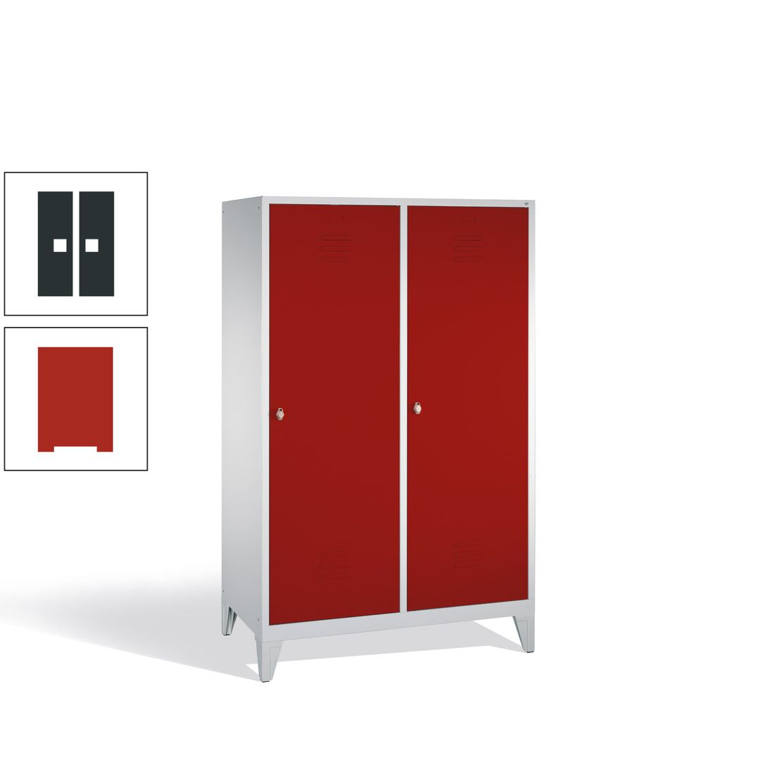 Doppel-Spind mit 2 Großtüren, Garderobenschrank mit Füßen, 4 Abteile a 300 mm, Korpus anthrazitgrau, Tür anthrazitgrau, 1.850 x 1.190 x 500 mm (HxBxT)