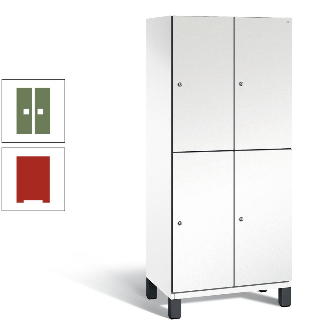 Fächerschrank, Stahlschrank, doppelstöckig, 4 Fächer, Füße, Korpus anthrazitgrau, Tür anthrazitgrau, 1.980 x 800 x 525 mm (HxBxT)