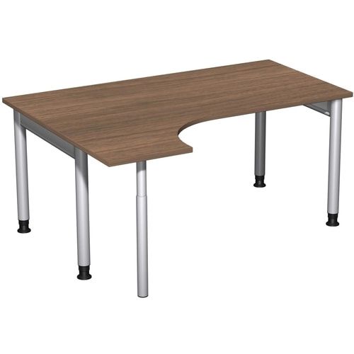 Eckschreibtisch, Ecke links, Füße einseitig verkürzt, 4-Fuß Pro, höhenverstellbar, 680-800 x 1.600 x 1.200 mm (HxBxT), Dekor Ahorn