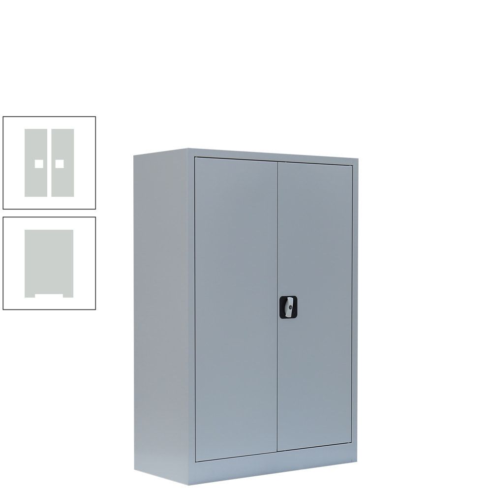 Aktenschrank, Büroschrank, abschließbar, Flügeltüren, 2 Fachböden, 1.200 x 925 x 422 mm (HxBxT), Stahl, Korpus und Türen in lichtgrau