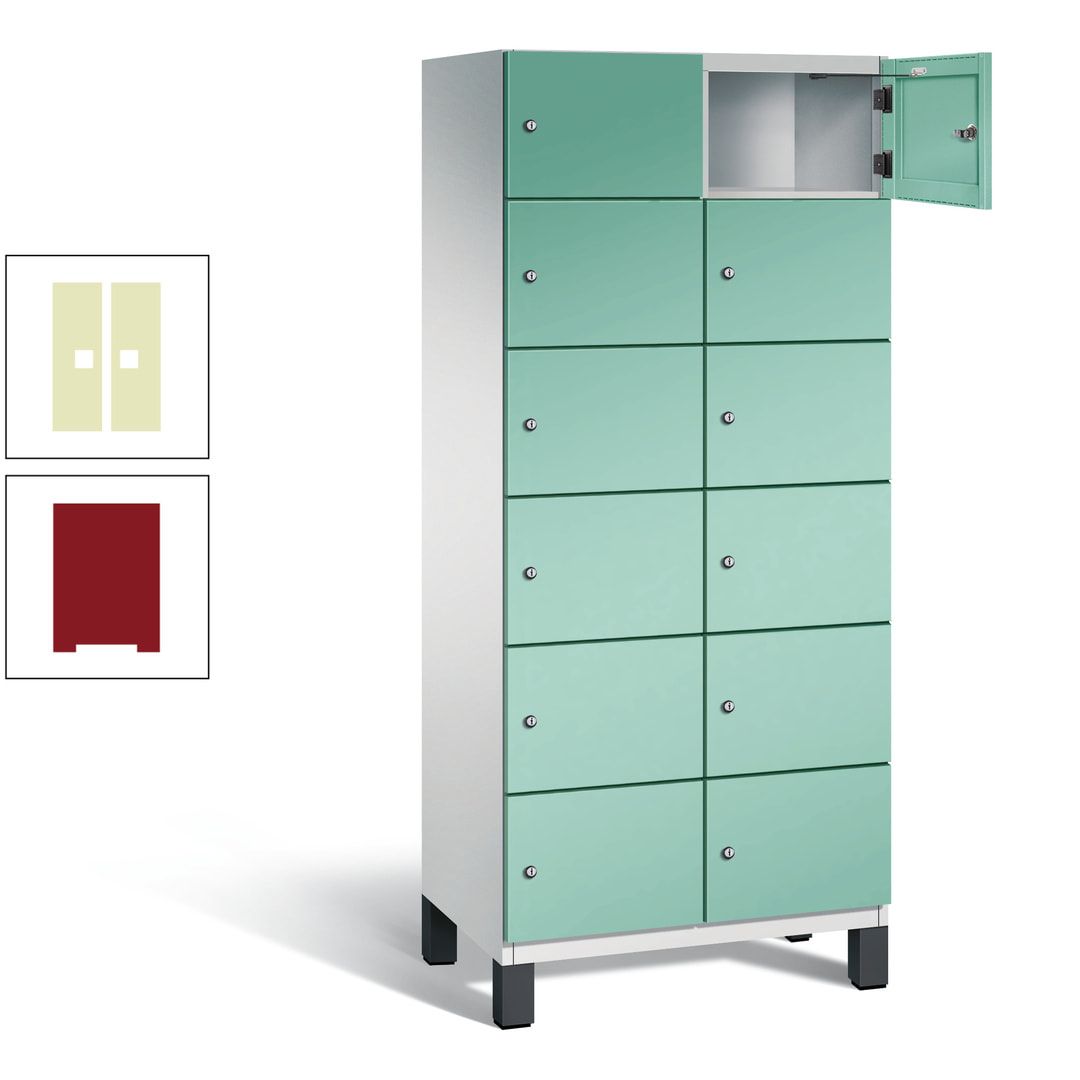 Fächerschrank, Stahlschrank, 12 Fächer, Türöffnungsbegrenzer, Füße, 1.980 x 800 x 525 mm (HxBxT), Korpus anthrazitgrau, Front anthrazitgrau