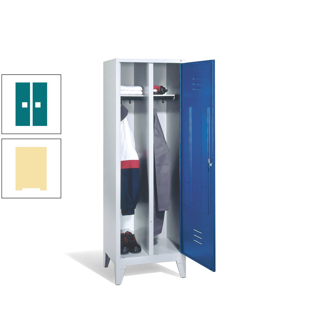 Doppel-Spind mit Großtür, Garderobenschrank mit Füßen, 2 Abteile a 300 mm, Korpus anthrazitgrau, Tür anthrazitgrau, 1.850 x 610 x 500 mm (HxBxT)