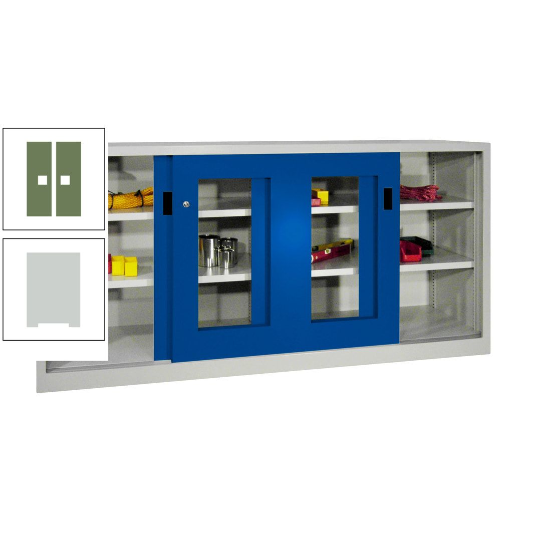 Schiebetürenschrank - Sichtfenstertüren - 1.000x2.000x400 mm (HxBxT) - 4 Böden, gepulvert - Zylinderschloss - anthrazitgrau