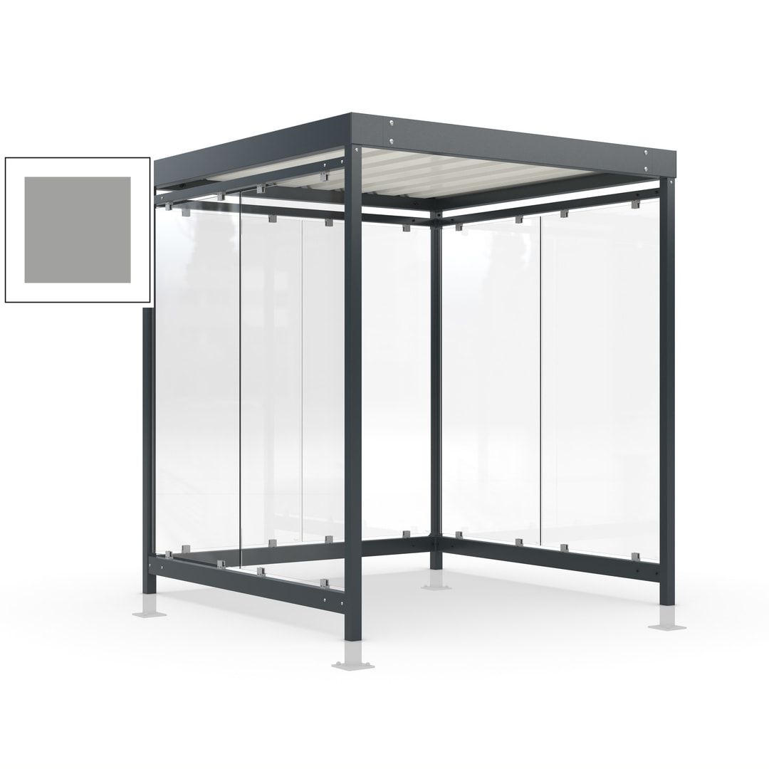 Raucherunterstand, Bushaltestelle, Bausatz, mit Überpflasterung, 6-7 Personen, 6 Wände, 2.440 x 2.165 x 2.165 mm (HxBxT), Achatgrau