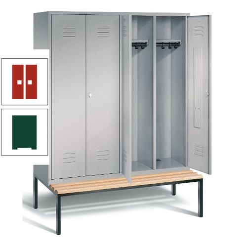 Doppel-Spindschrank, Buche Sitzbank untergebaut, 4 Abteile a 400 mm, Korpus lichtgrau, Tür anthrazitgrau, 2.090 x 1.590 x 815 mm (HxBxT)