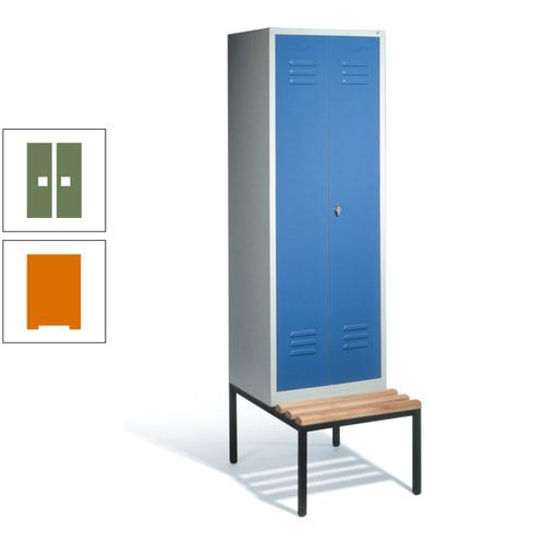 Doppel-Spindschrank, Buche Sitzbank untergebaut, 2 Abteile a 300 mm, Korpus lichtgrau, Tür anthrazitgrau, 2.090 x 610 x 815 mm (HxBxT)