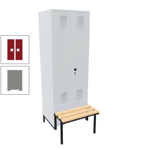 Doppel-Spind, Garderobenschrank, Buche Sitzbank integriert, 2 Abteile a 400 mm, Korpus anthrazitgrau, Tür anthrazitgrau, 1.850 x 800 x 815 mm (HxBxT)