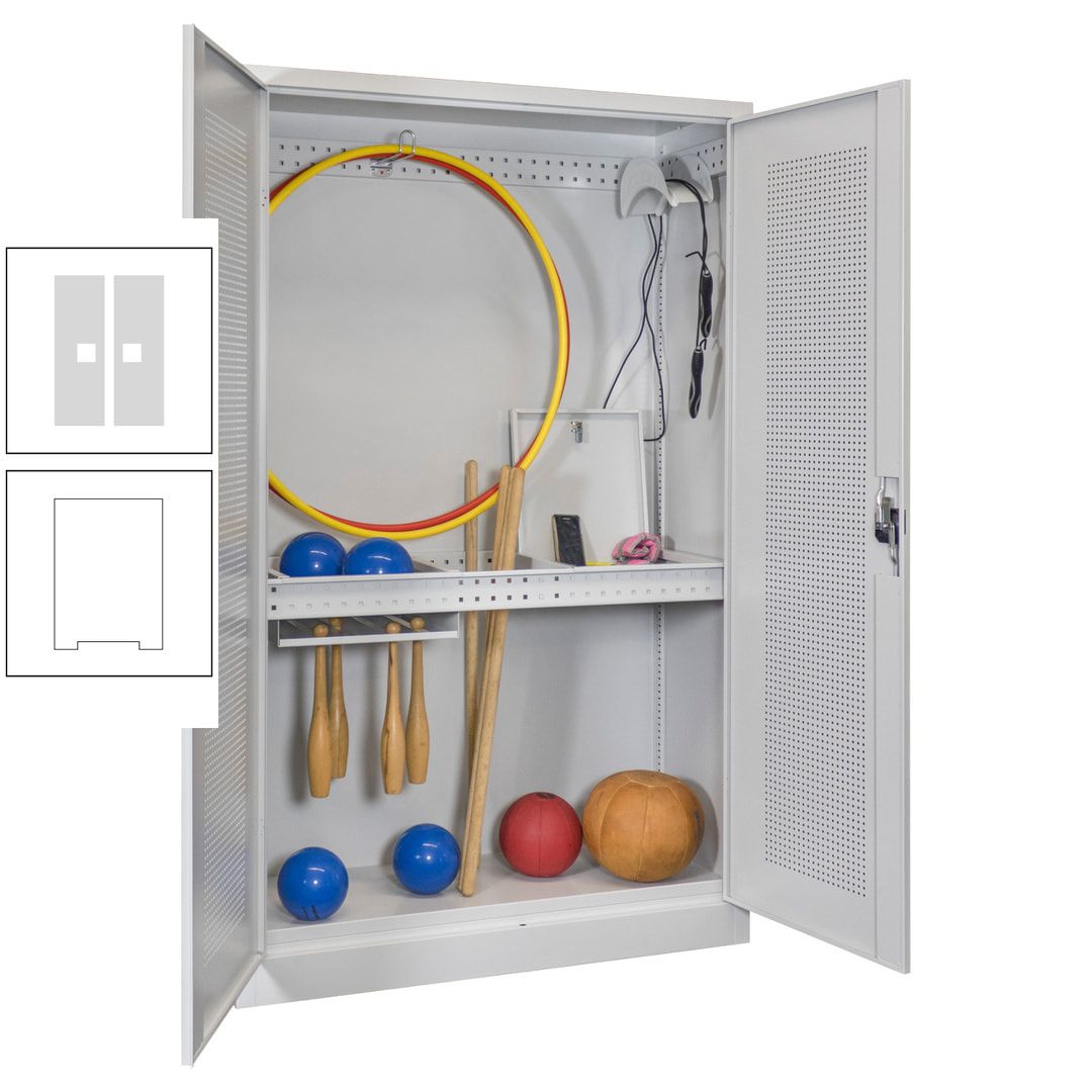 Sportschrank - Lochfeldtüren - Variante 1 - 1.950x1.200x500 mm (HxBxT) - anthrazitgrau