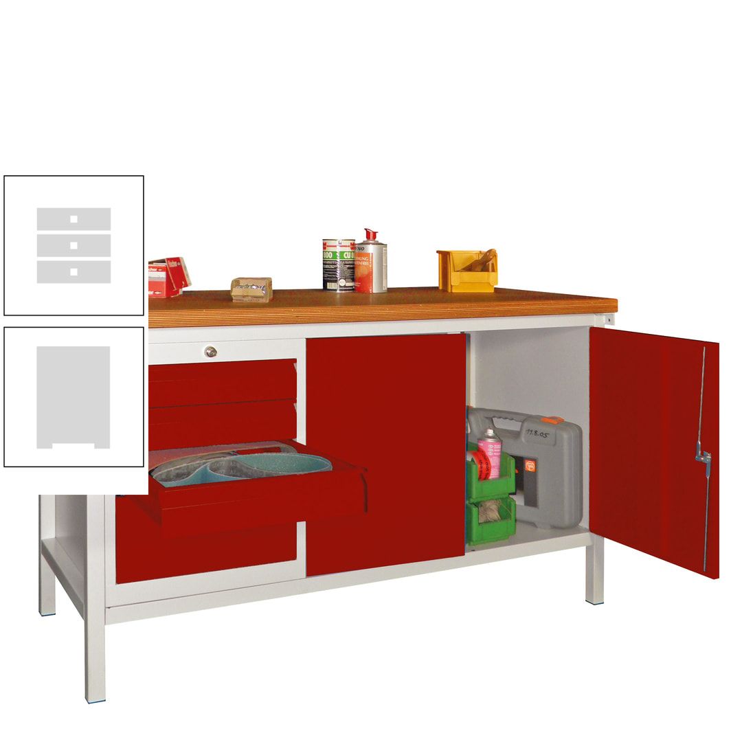 Werkbank mit Schubladenblock und Schrank - Traglast 1.050 kg - 900 x 1.500 x 700 (HxBxT) - anthrazitgrau