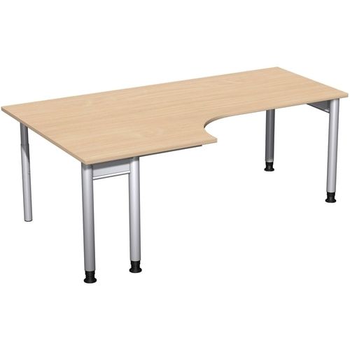 Eckschreibtisch, Eckteil 800 mm, links, Füße einseitig verkürzt, 4-Fuß Pro, höhenverstellbar, 680-800 x 1.600 x 1.200 mm (HxBxT), Dekor Ahorn