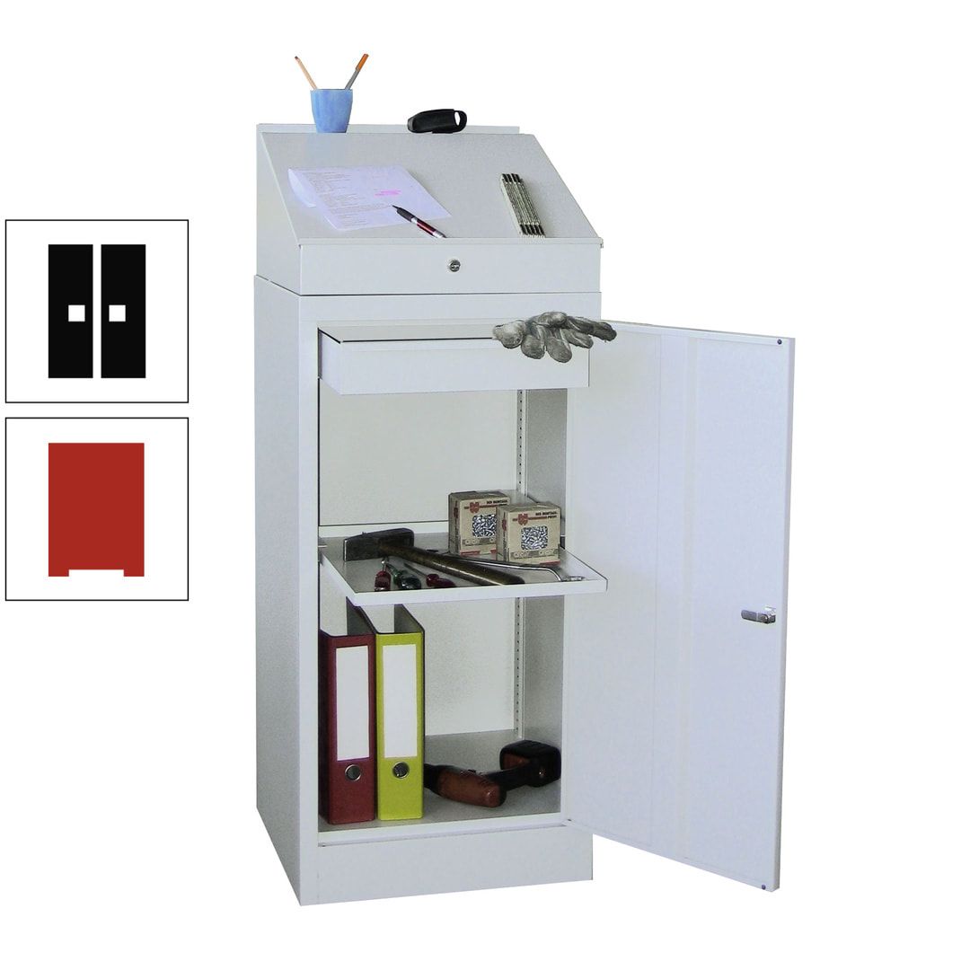 Stehpult mit Schrank - Vollblechtür - Zylinderschloss - 1 Einlegeboden, 1 Schublade - 1.270x500x500 mm (HxBxT) - anthrazitgrau