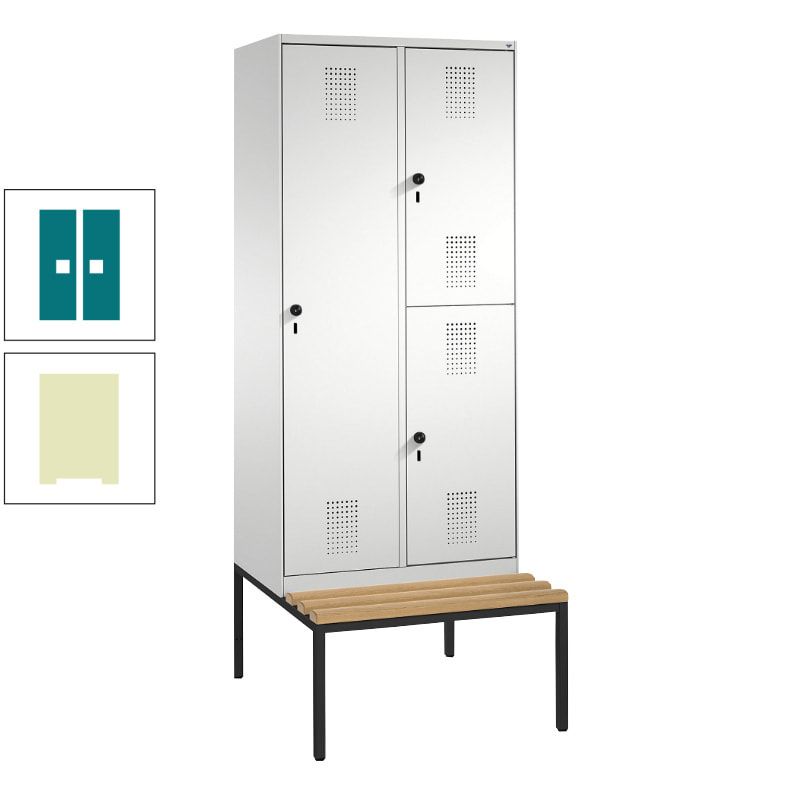 Garderobenschrank, Spind ein- und doppelstöckig Sitzbank, 2 Abteile, 3 Fächer, 2.090 x 800 x 500 mm (HxBxT), Front anthrazitgrau, Korpus anthrazitgrau