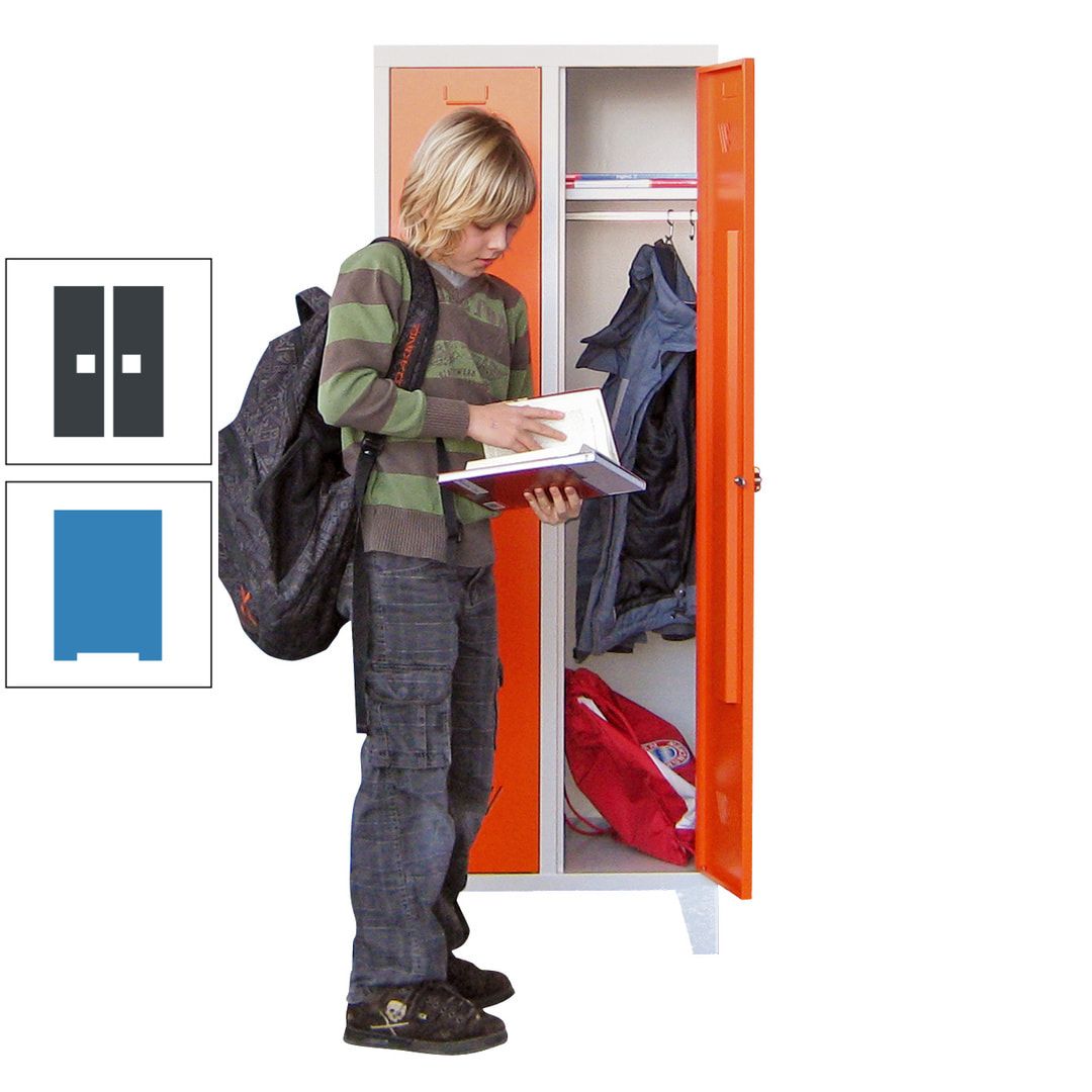 Spindschrank f. Schulen - mit Füßen - Höhe 1.600 mm - 3 Abteile a 300 mm - Drehriegel - anthrazitgrau