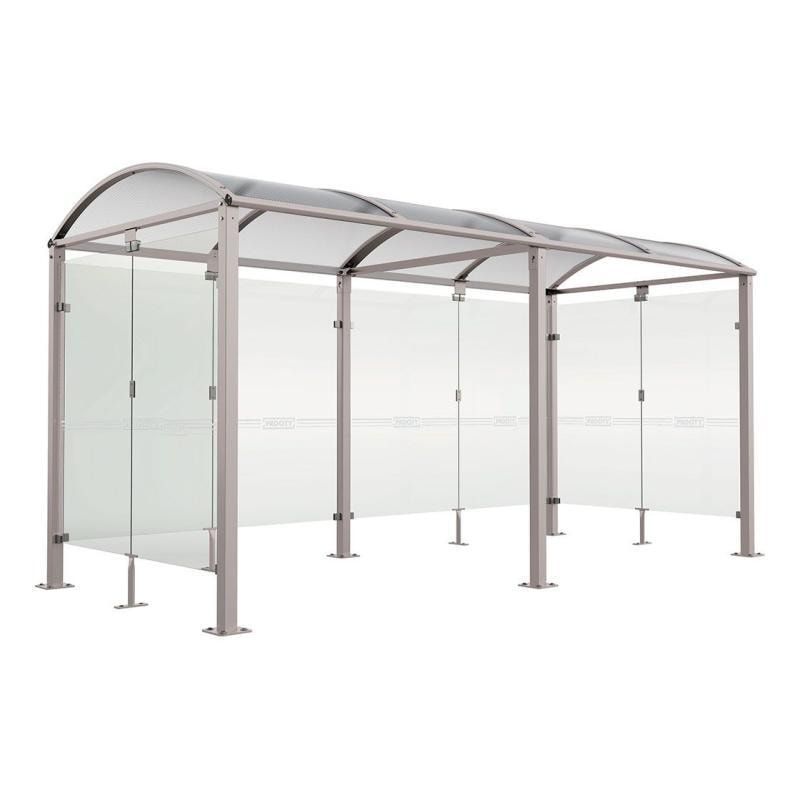 Fahrradunterstand, Fahrradüberdachung, All-in-One + Zusatz, Sicherheitsglas, 2.635 x 5.000 x 2.090 mm (HxBxT), auf Bodenplatten, Farbe enzianblau