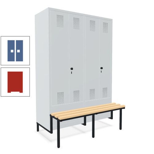 Doppel-Spind, Garderobenschrank, Buche Sitzbank integriert, 4 Abteile 300 mm, Korpus anthrazitgrau, Tür anthrazitgrau, 1.850 x 1.200 x 815 mm (HxBxT)