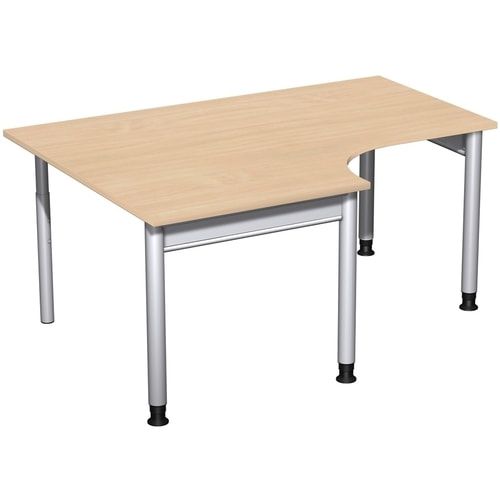 Eckschreibtisch, Eckteil 800 mm, links, Füße einseitig verkürzt, 4-Fuß Pro, höhenverstellbar, 680-800 x 1.600 x 1.200 mm (HxBxT), Dekor Ahorn