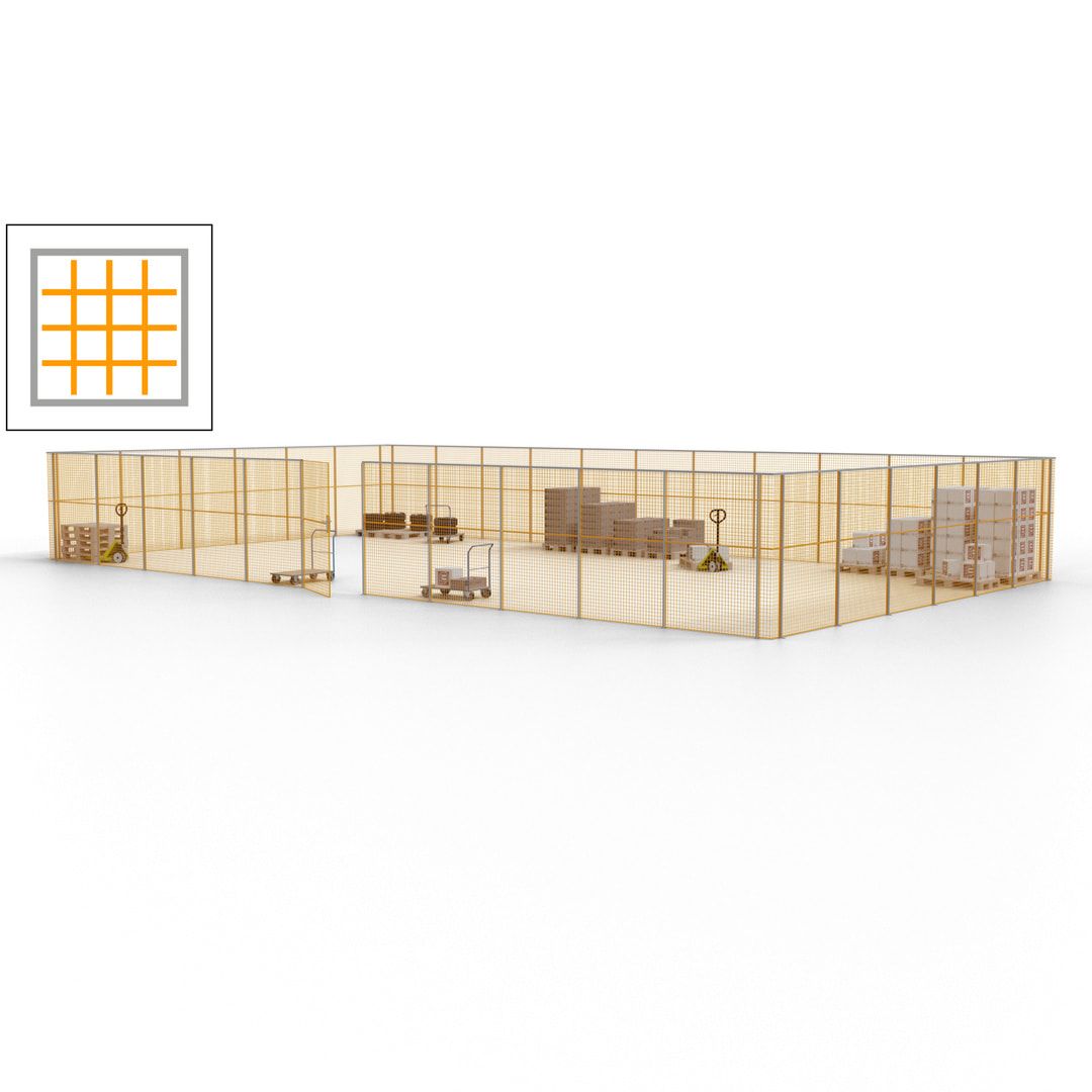 Maschinen Schutzgitter - Hallentrennwand - Sicherheitszaun - Tür - 51 m - 2.200 x 16.900 x 9.400 mm (HxBxT) - enzianblau