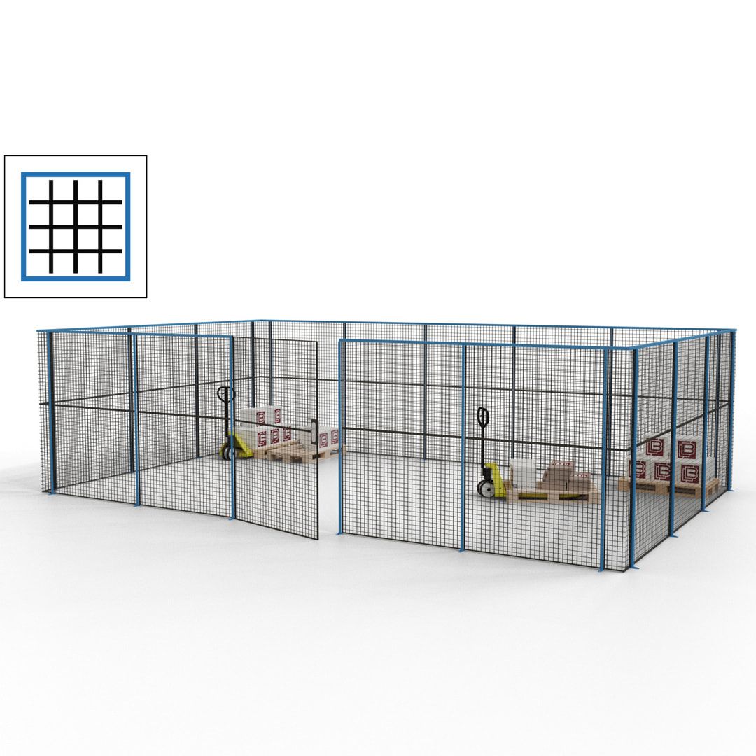 Maschinen Schutzgitter - Hallentrennwand - Sicherheitszaun - Tür - 22 m - 2.200 x 7.900 x 4.900 mm (HxBxT) - enzianblau